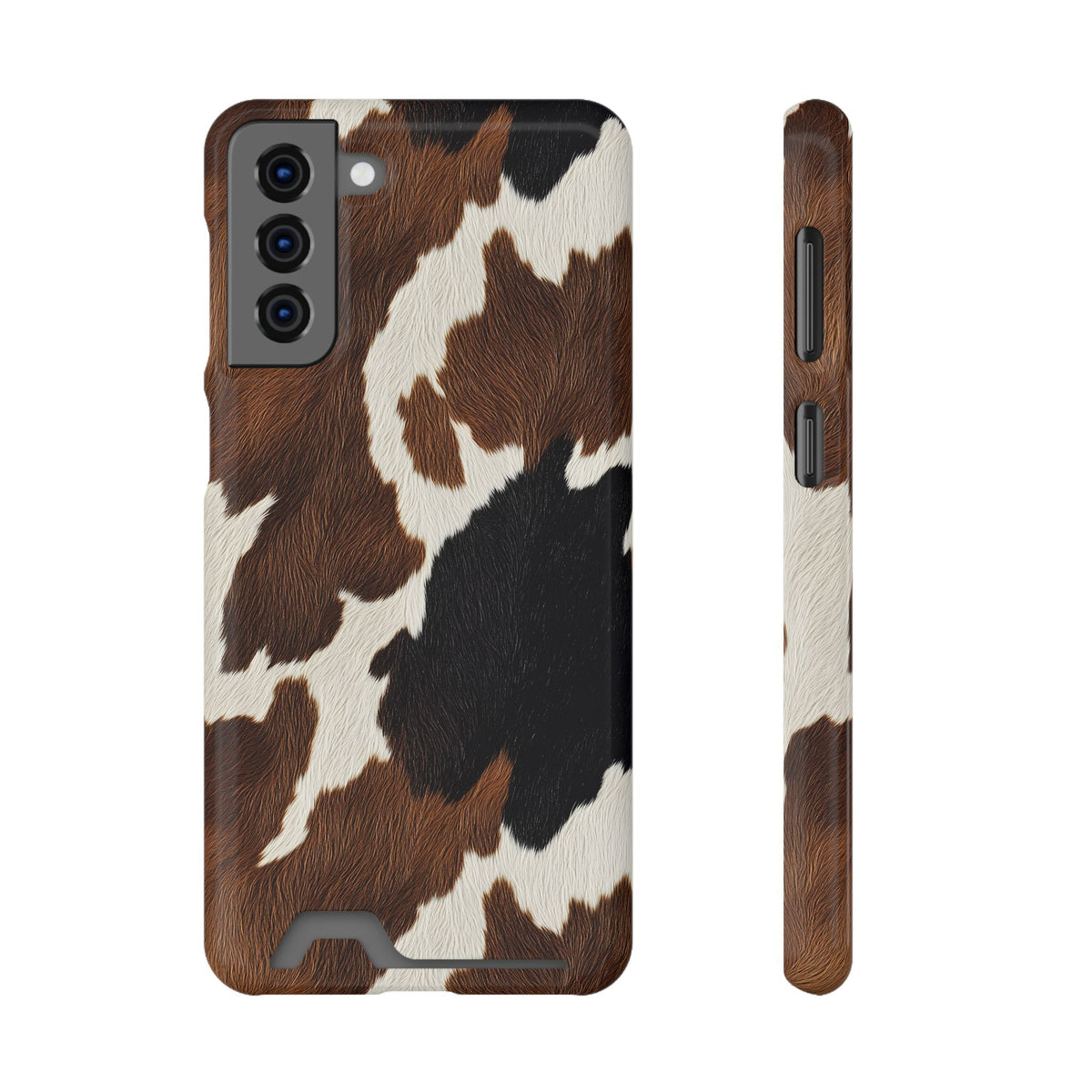 Brown Cow Print phone case with card holder for Samsung Galaxy S21 Plus, glossy finish