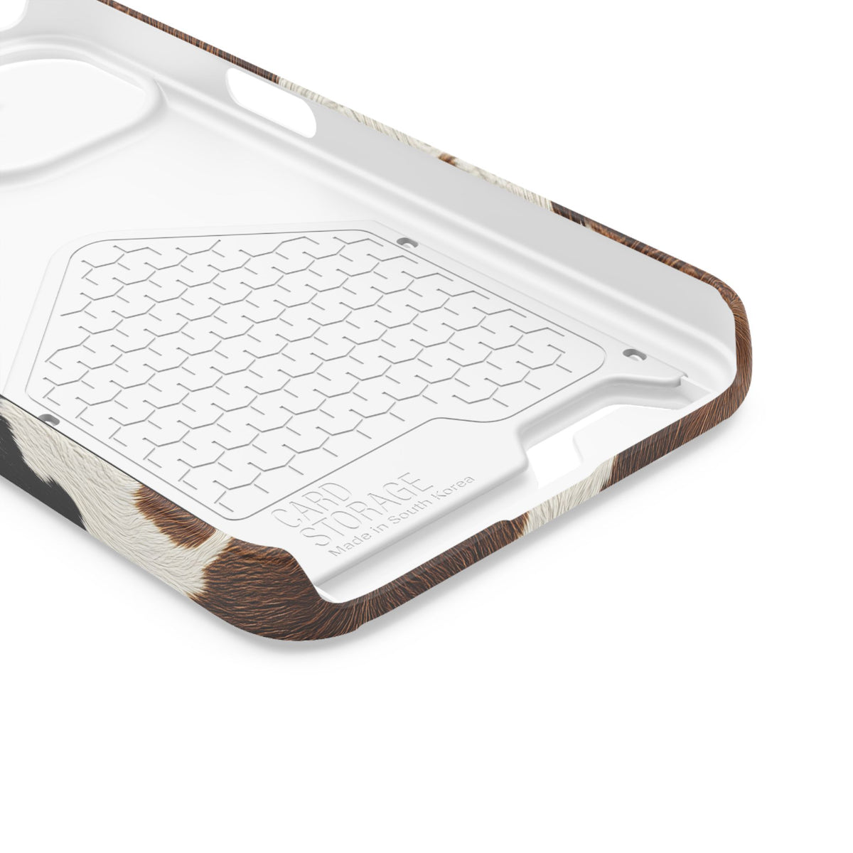 Brown Cow Print phone case with card holder for iPhone 13, glossy finish