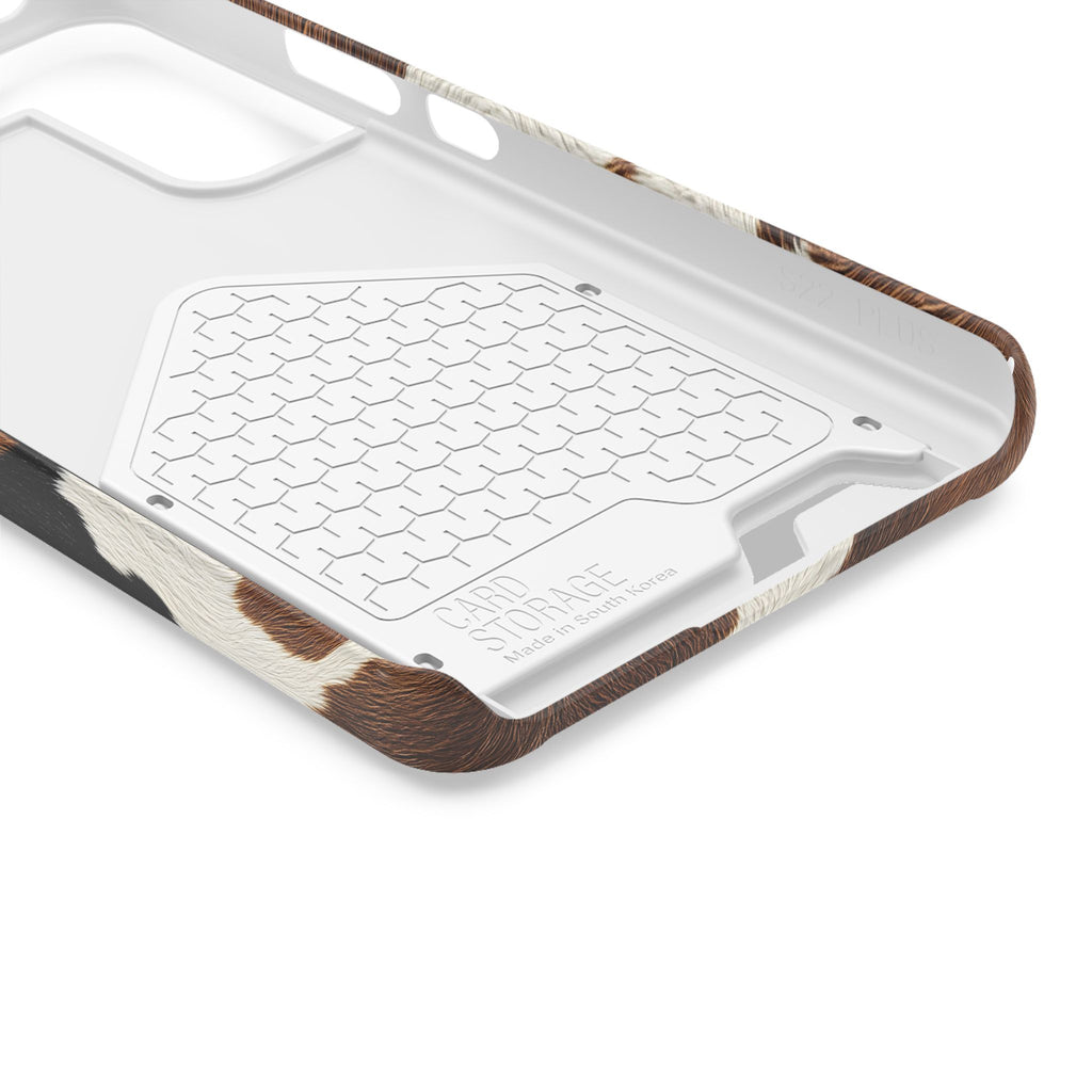 Brown Cow Print phone case with card holder, close-up of the inside