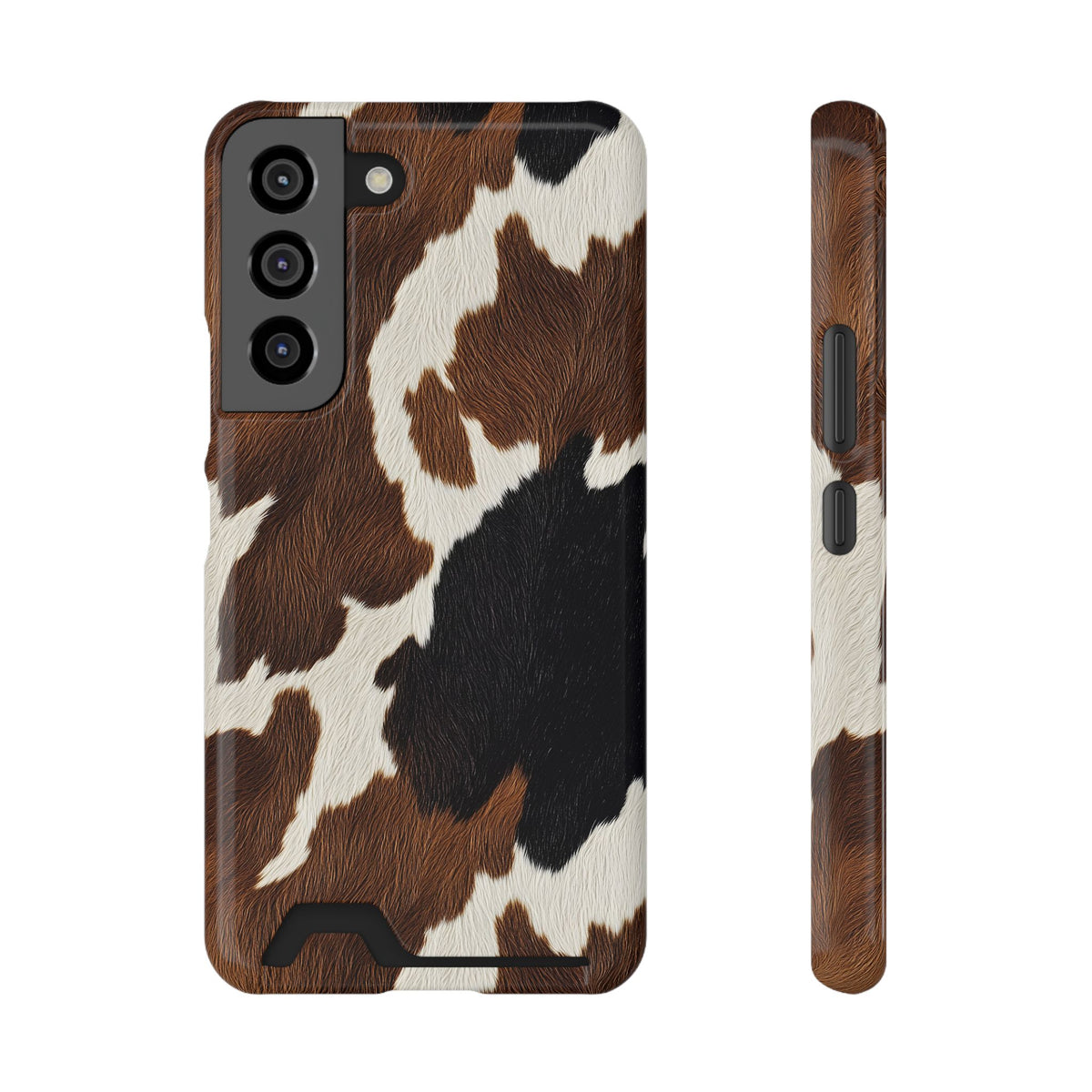 Brown Cow Print phone case with card holder for Samsung Galaxy S22, glossy finish