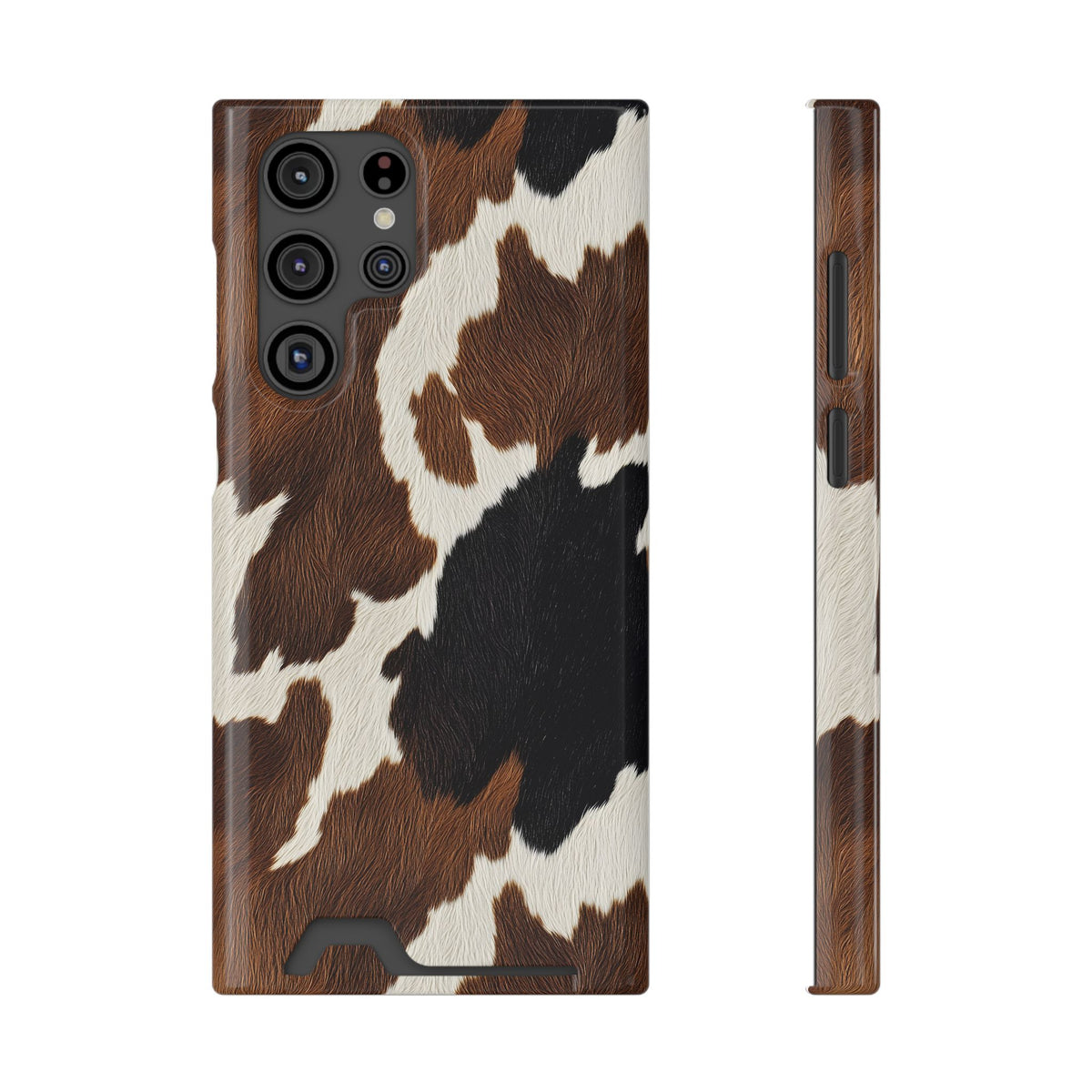 Brown Cow Print phone case with card holder for Samsung Galaxy S22 Ultra, glossy finish
