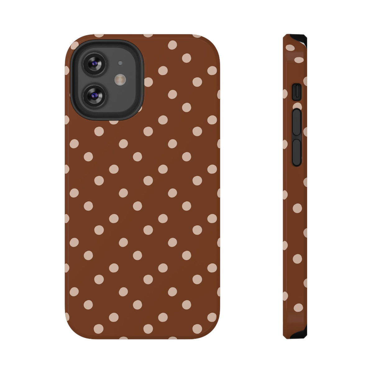 Brown Polka Dot protective phone case for iPhone 12 Mini, glossy finish