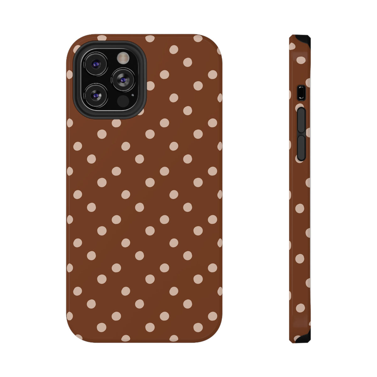 Brown Polka Dot protective phone case for iPhone 12 Pro, glossy finish