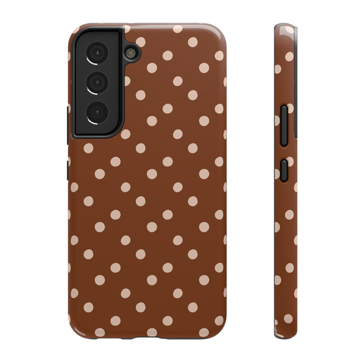 Brown Polka Dot protective phone case for Samsung Galaxy S22, glossy finish