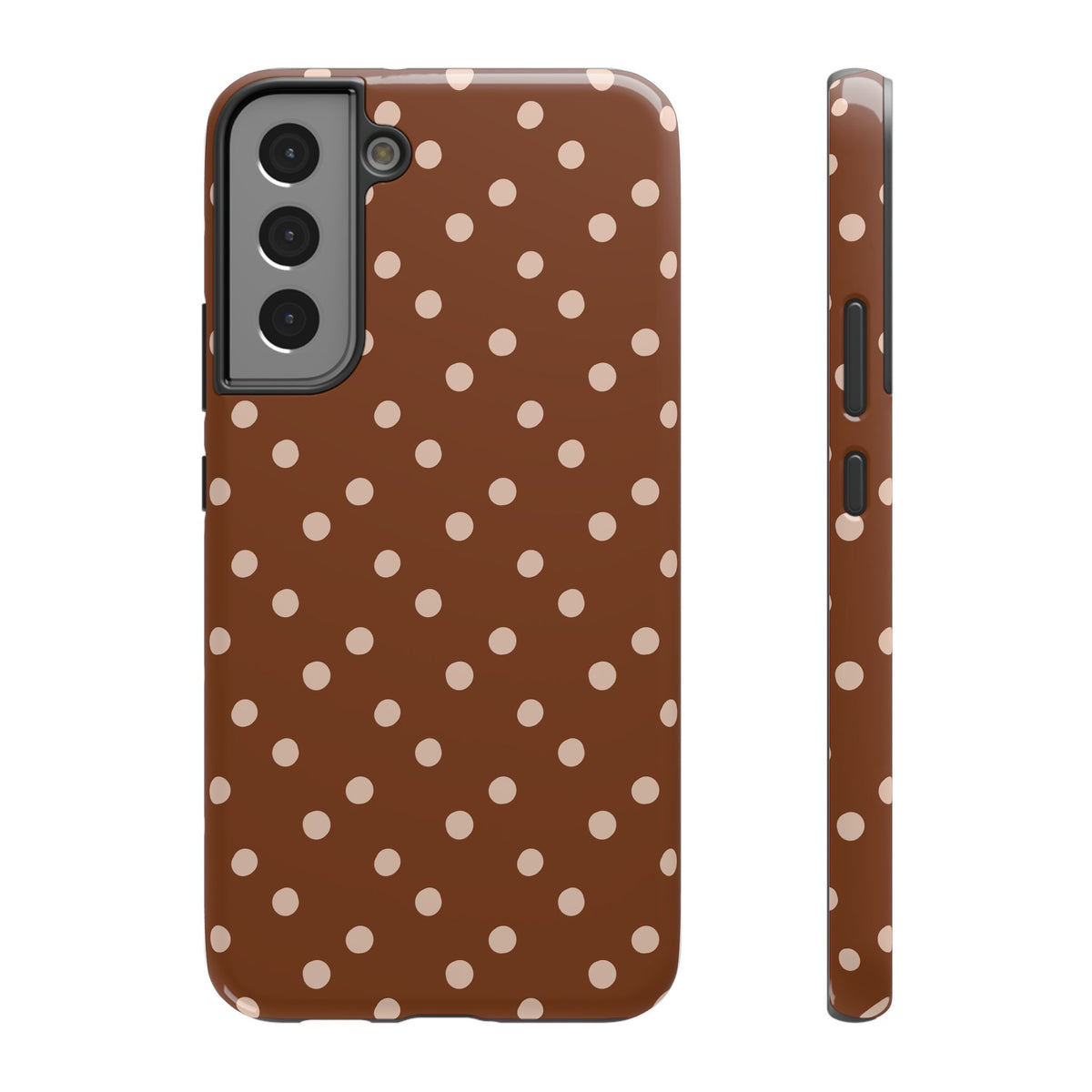 Brown Polka Dot protective phone case for Samsung Galaxy S22 Plus, glossy finish