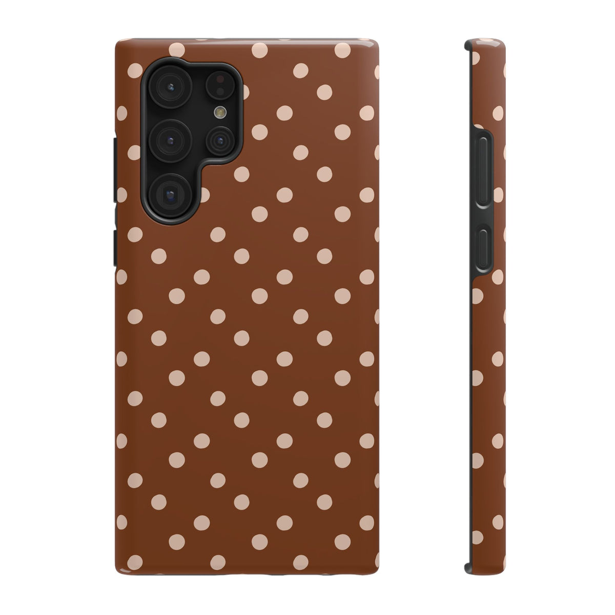Brown Polka Dot protective phone case for Samsung Galaxy S22 Ultra, glossy finish