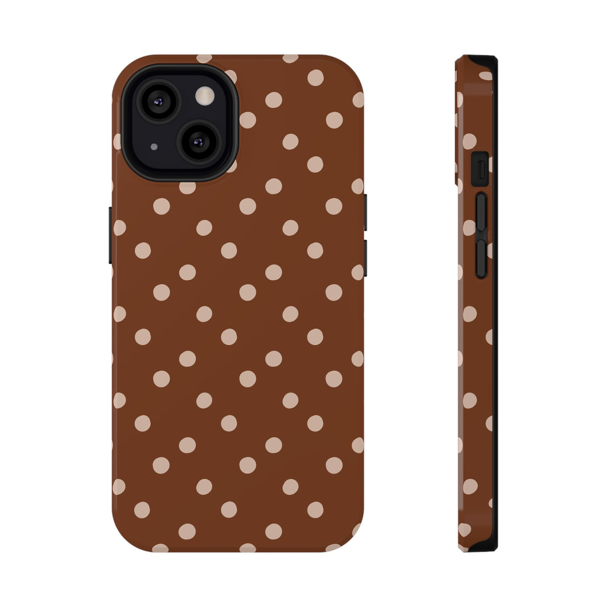 Brown Polka Dot protective phone case for iPhone 13, glossy finish