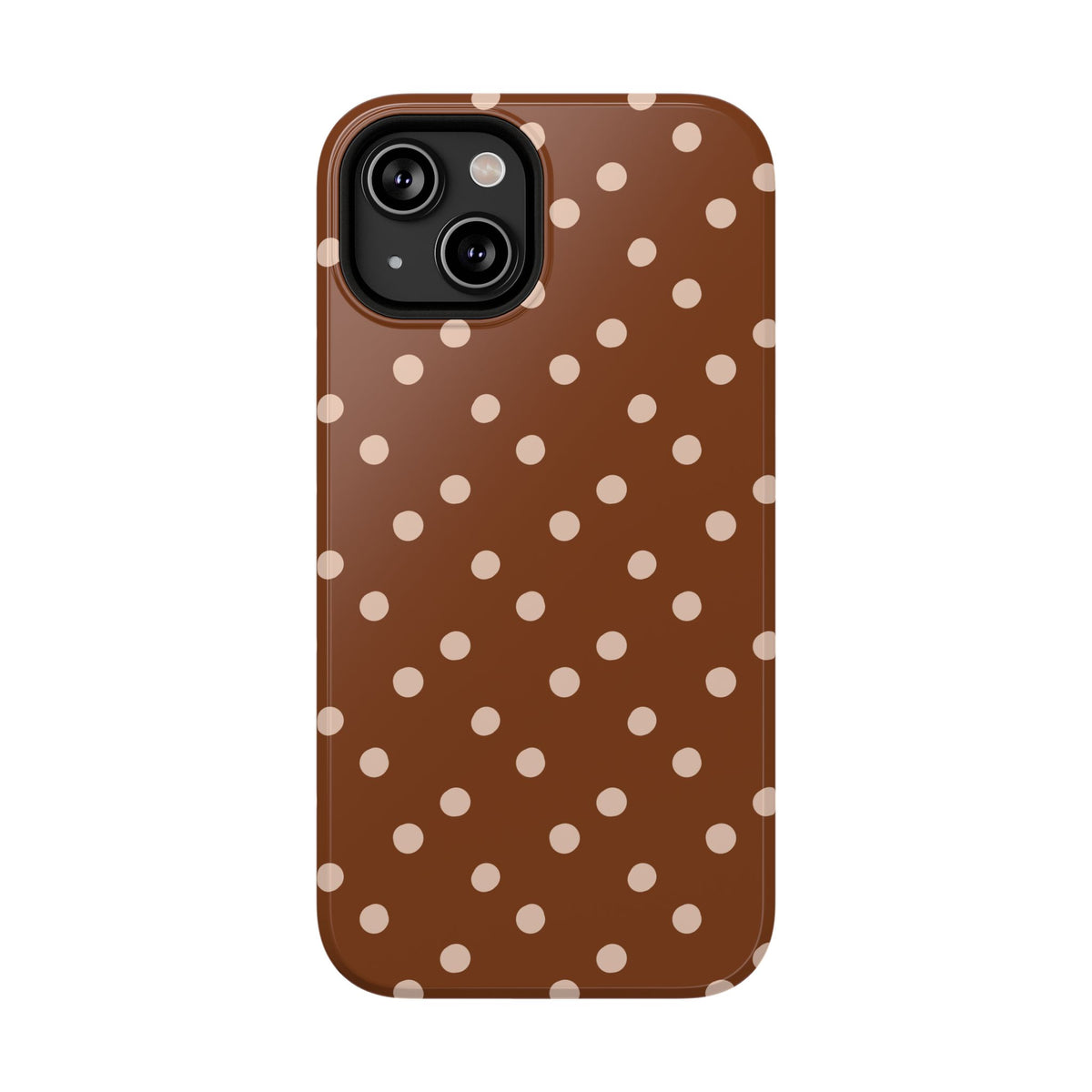 Brown Polka Dot protective phone case for iPhone 14, glossy finish