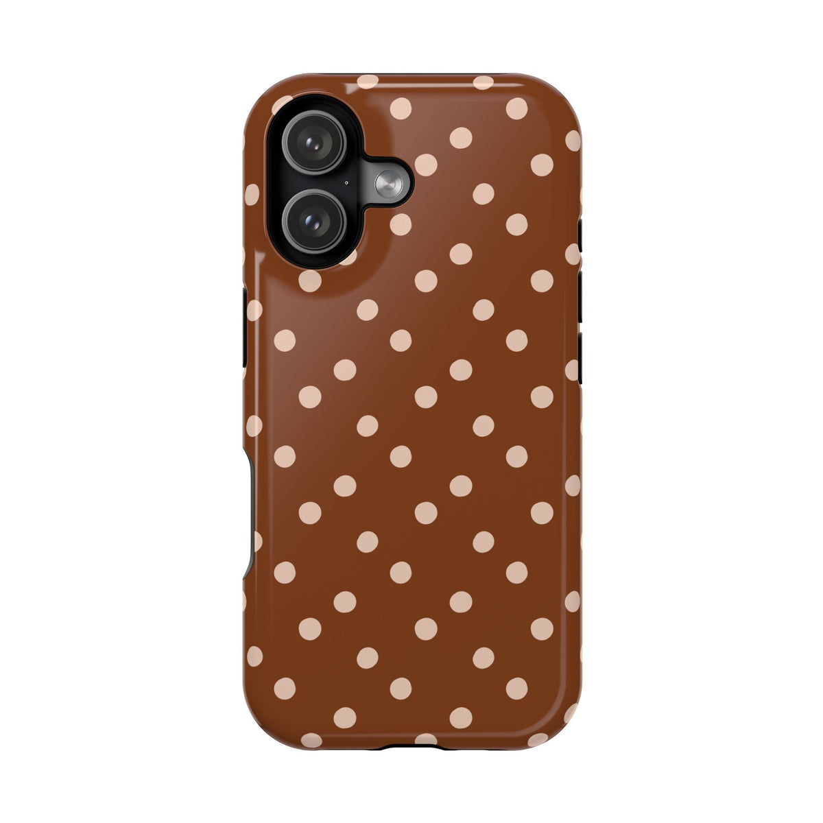 Brown Polka Dot protective phone case for iPhone 17, glossy finish