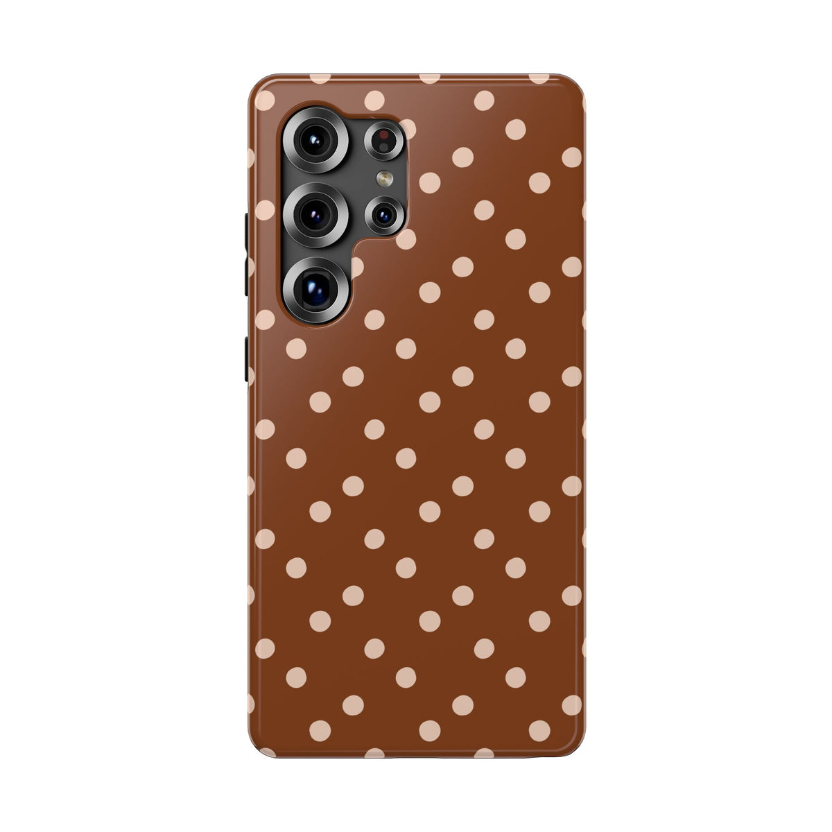 Brown Polka Dot protective phone case for Samsung Galaxy S25 Ultra, glossy finish