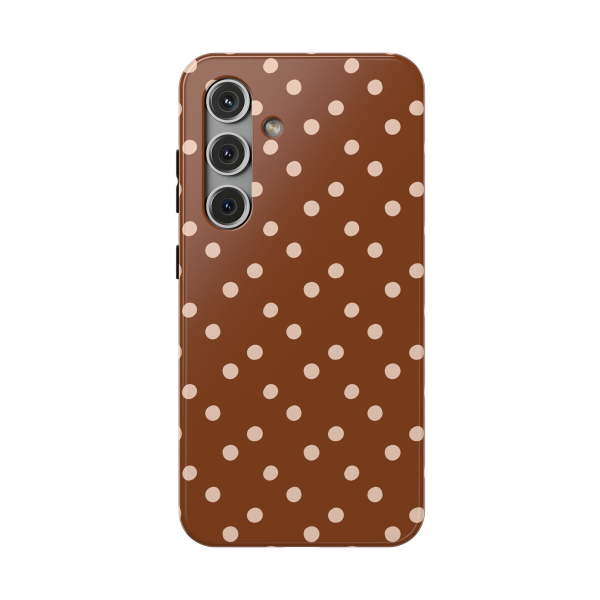 Brown Polka Dot protective phone case for Samsung Galaxy S24, glossy finish
