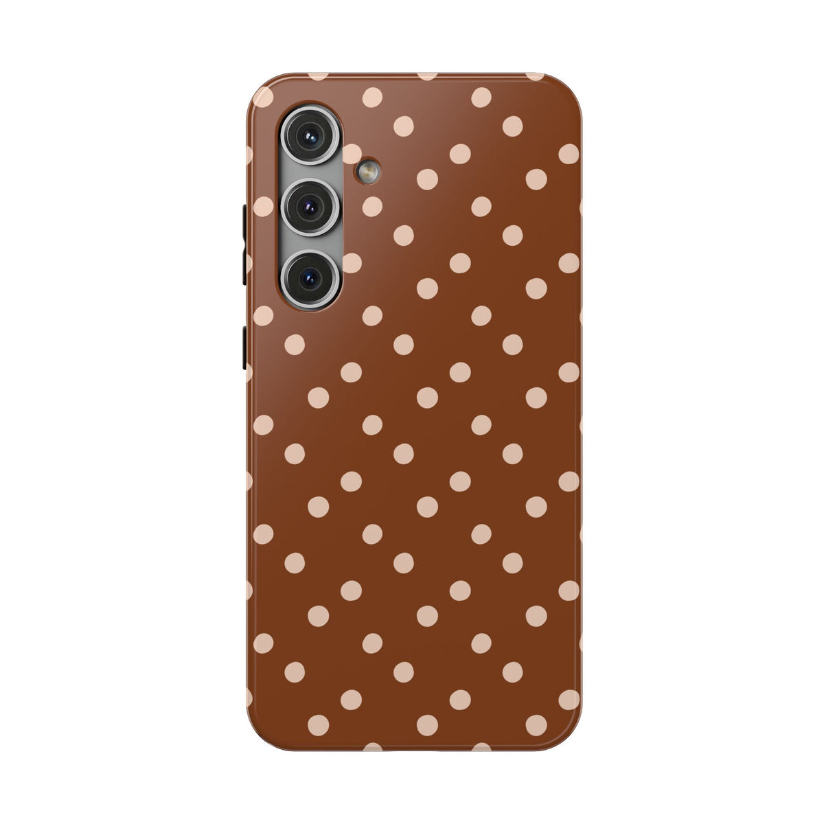 Brown Polka Dot protective phone case for Samsung Galaxy S24 Plus, glossy finish