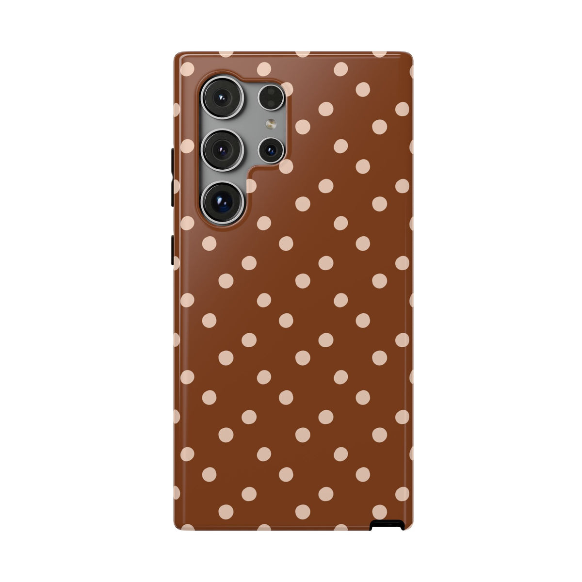 Brown Polka Dot protective phone case for Samsung Galaxy S24 Ultra, glossy finish