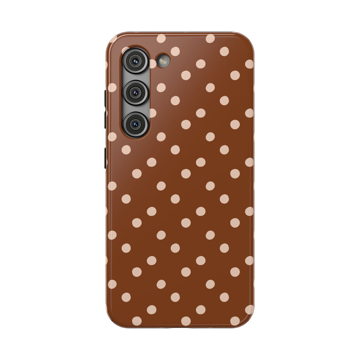 Brown Polka Dot protective phone case for Samsung Galaxy S23, glossy finish