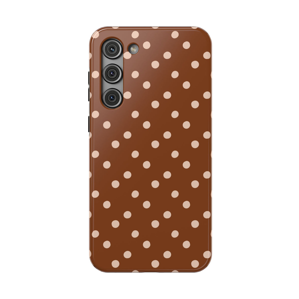 Brown Polka Dot protective phone case for Samsung Galaxy S23 Plus, glossy finish