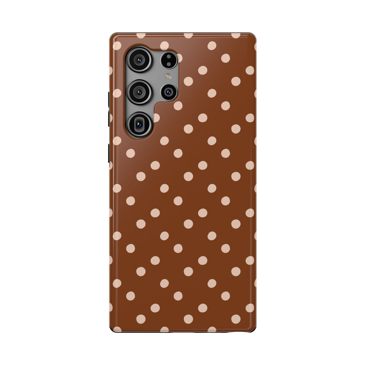 Brown Polka Dot protective phone case for Samsung Galaxy S23 Ultra, glossy finish