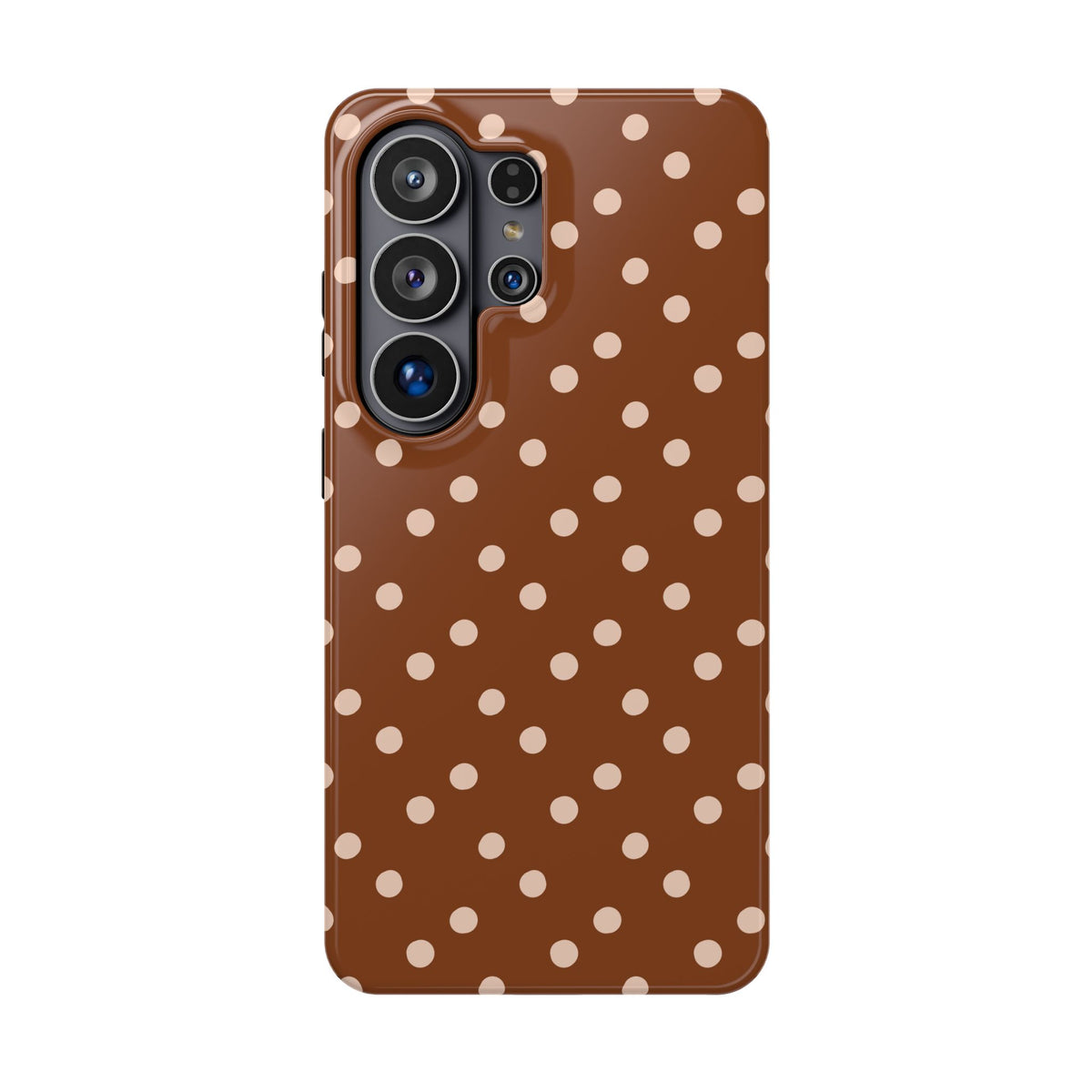 Brown Polka Dot protective phone case for Samsung Galaxy S26 Ultra, glossy finish