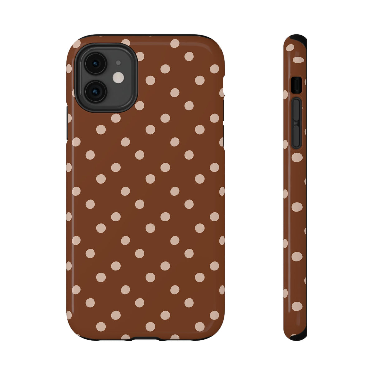 Brown Polka Dot protective phone case for iPhone 11, glossy finish