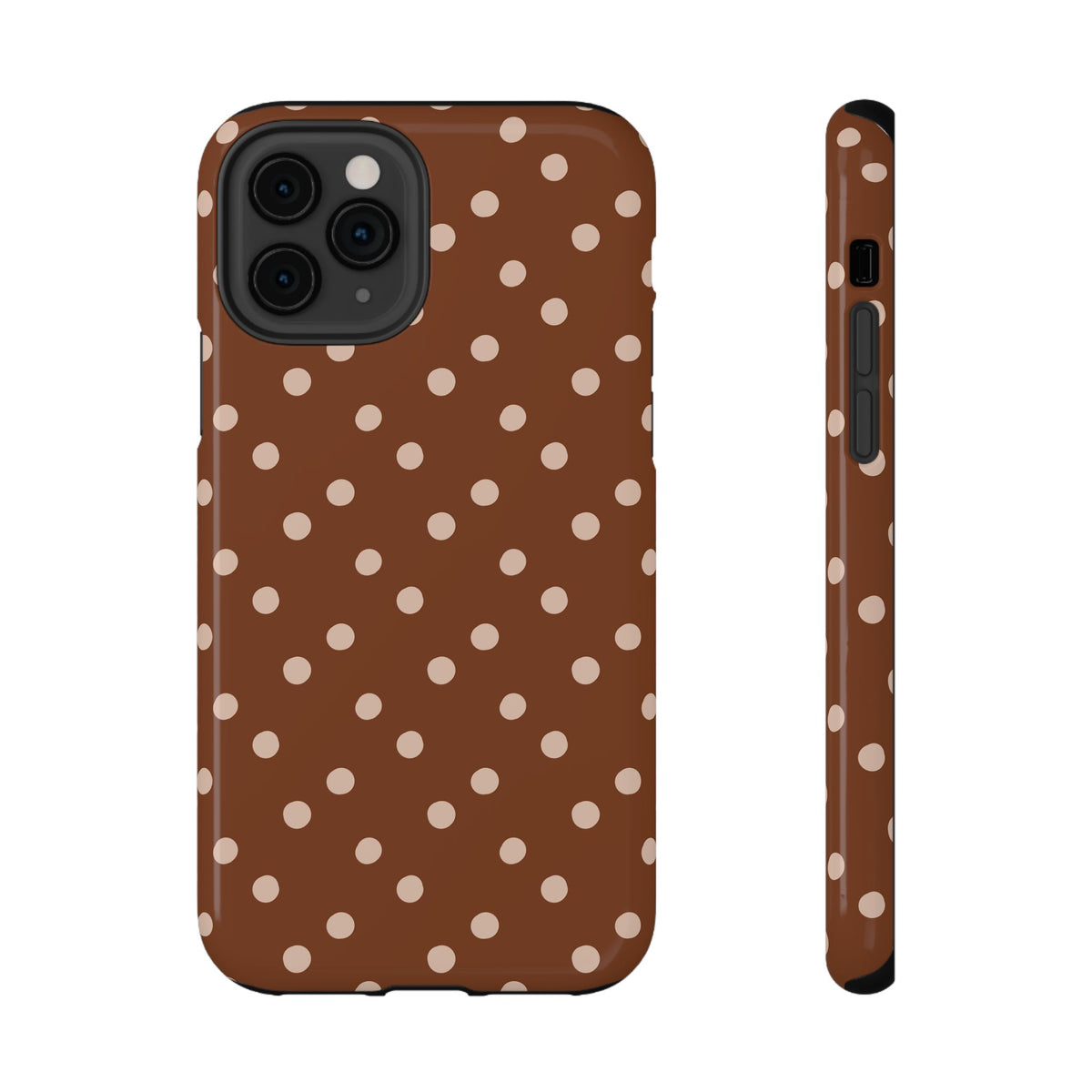 Brown Polka Dot protective phone case for iPhone 11 Pro, glossy finish