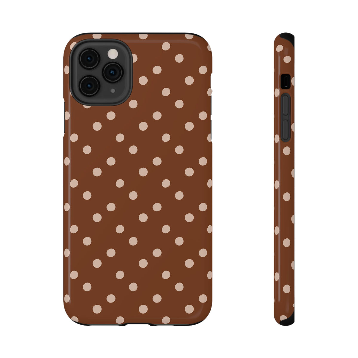 Brown Polka Dot protective phone case for iPhone 11 Pro Max, glossy finish