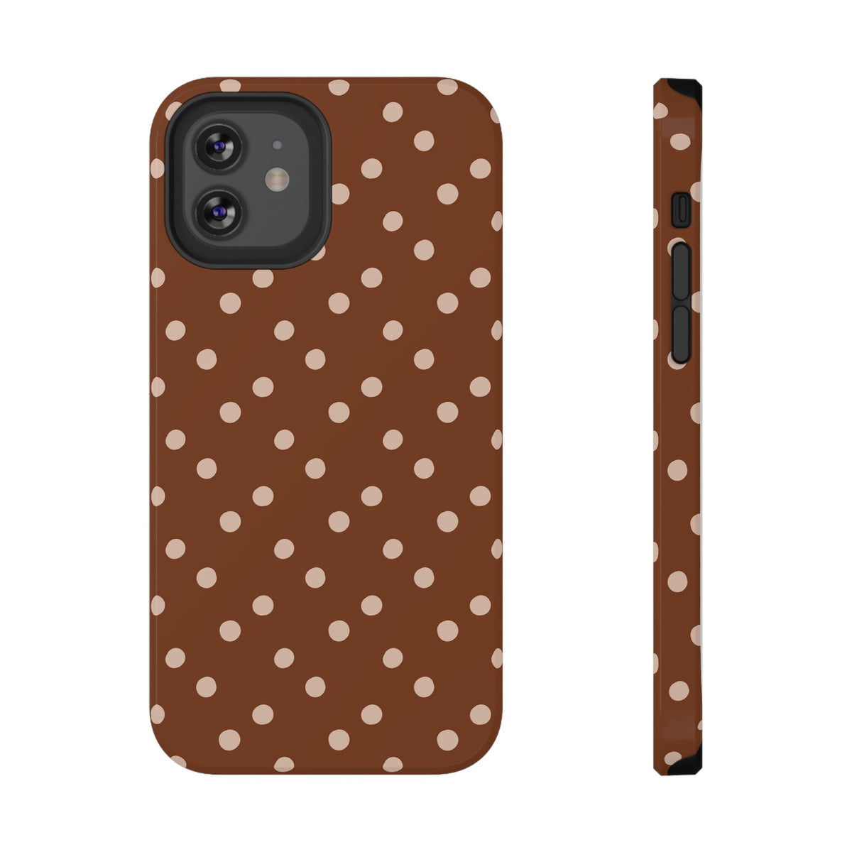 Brown Polka Dot protective phone case for iPhone 12, glossy finish