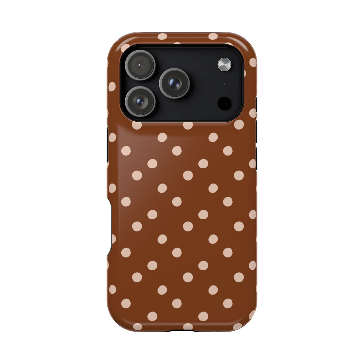 Brown Polka Dot MagSafe case for iPhone 18 Pro, glossy finish