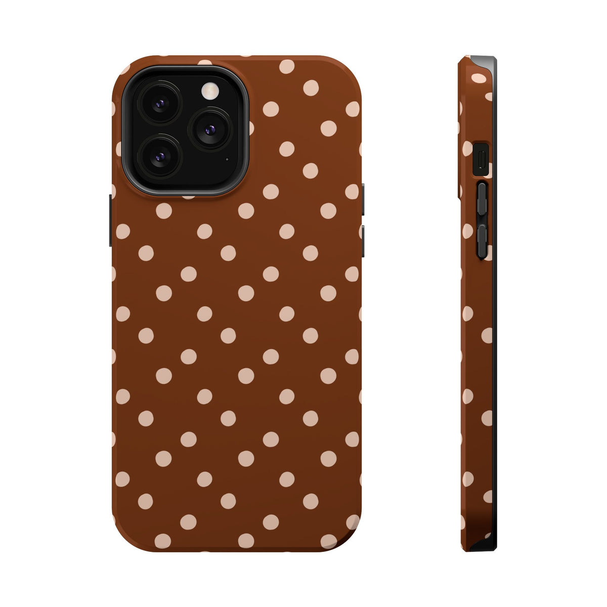 Brown Polka Dot MagSafe case for iPhone 13 Pro Max, glossy finish