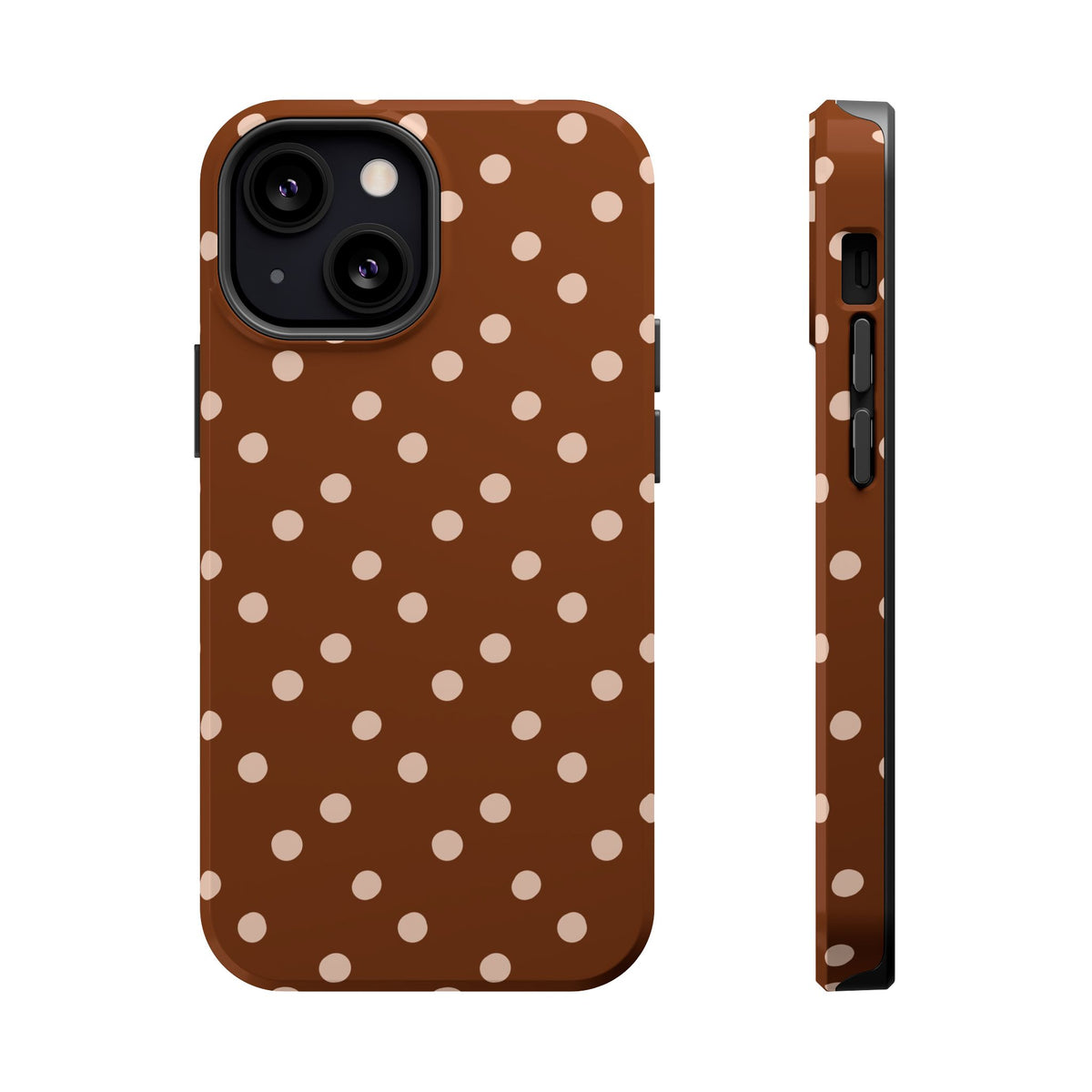 Brown Polka Dot MagSafe case for iPhone 13 Mini, glossy finish