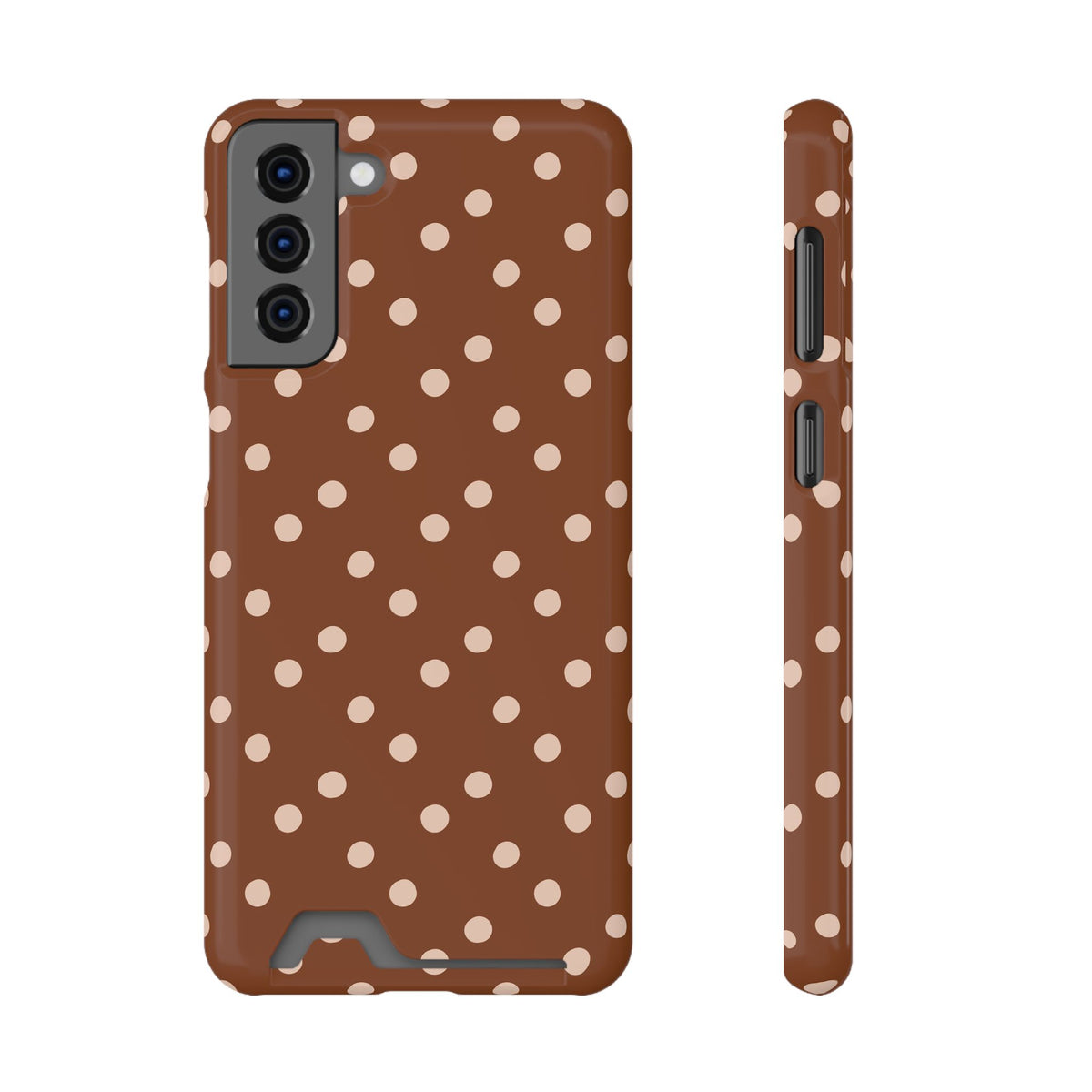 Brown Polka Dot phone case with card holder for Samsung Galaxy S21 Plus, glossy finish