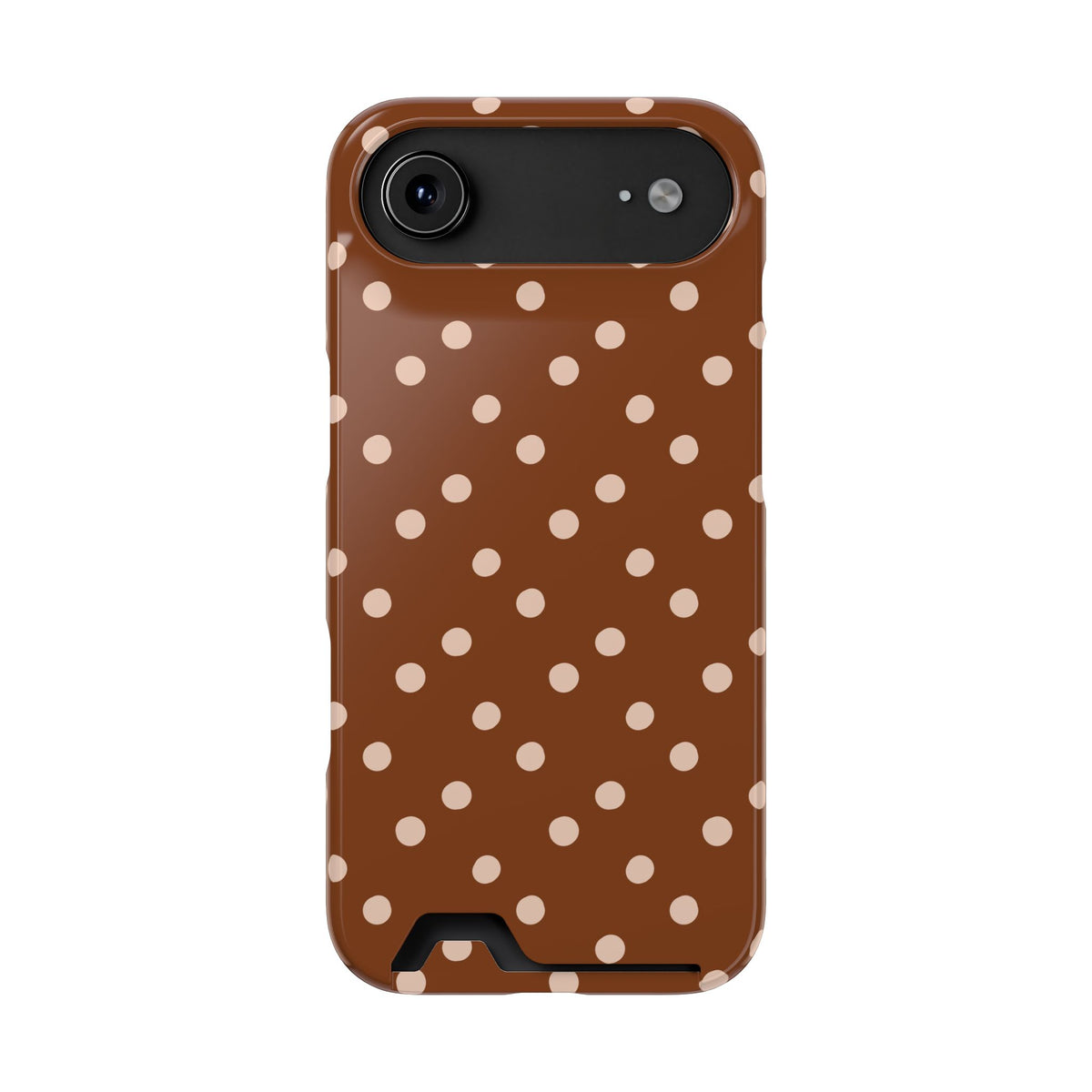 Brown Polka Dot phone case with card holder for iPhone 17 Air, glossy finish