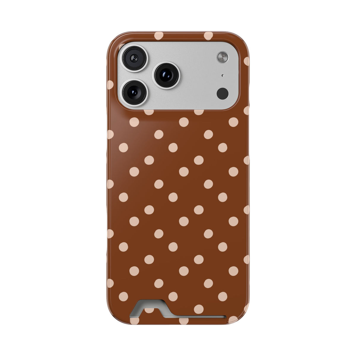 Brown Polka Dot phone case with card holder for iPhone 17 Pro Max, glossy finish