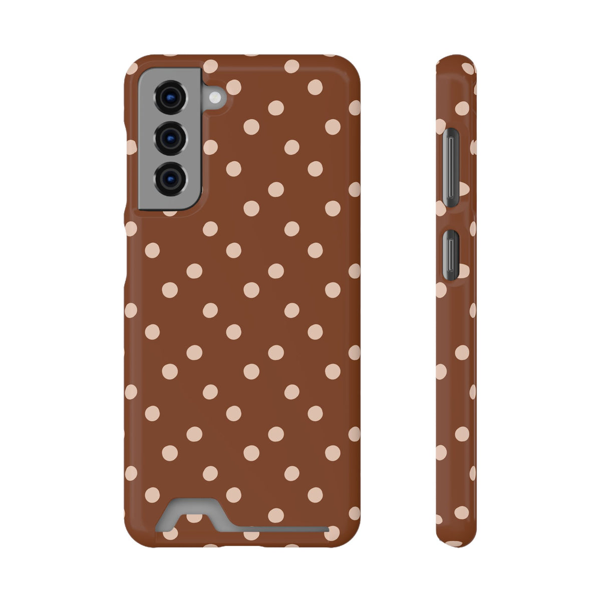 Brown Polka Dot phone case with card holder for Samsung Galaxy S21, glossy finish