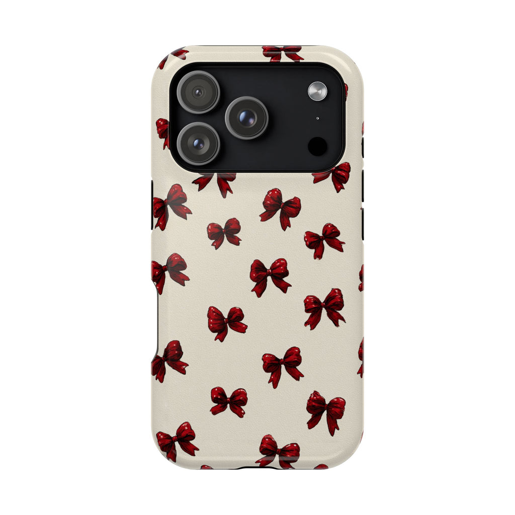 Burgundy Bow protective phone case for iPhone 18 Pro, glossy finish