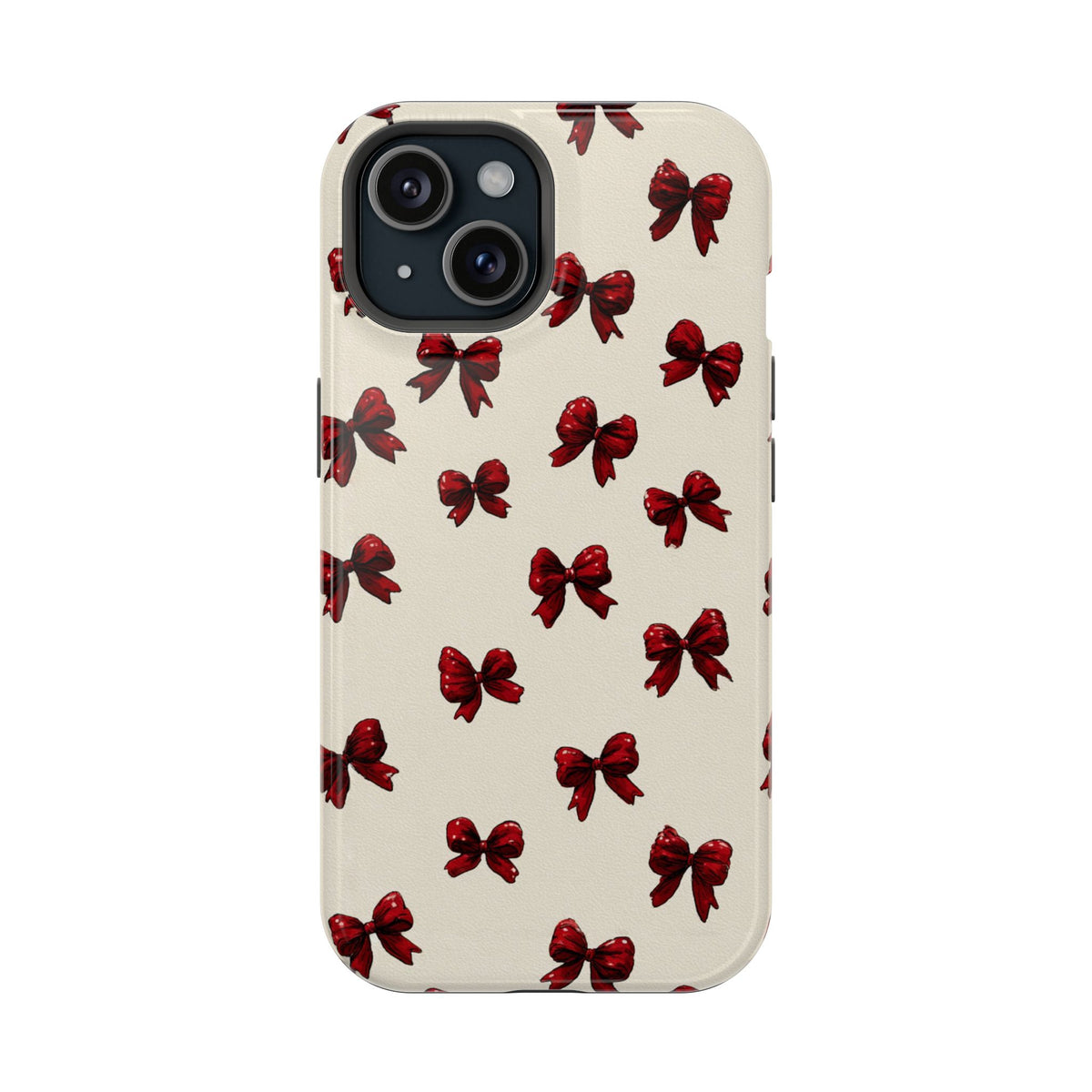 Burgundy Bow protective phone case for iPhone 15, glossy finish