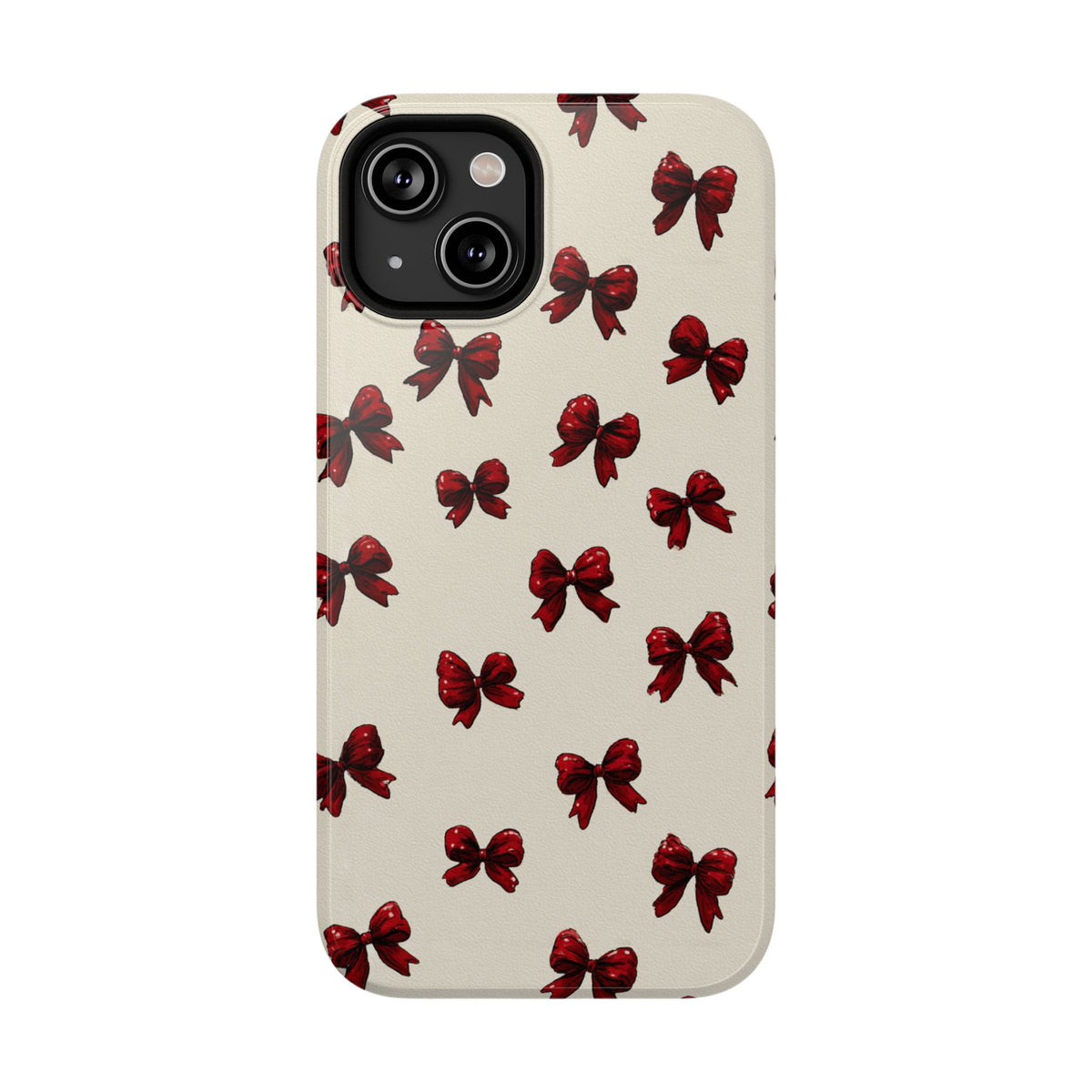 Burgundy Bow protective phone case for iPhone 14, glossy finish