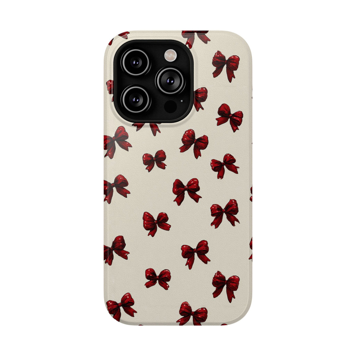 Burgundy Bow protective phone case for iPhone 14 Pro, glossy finish