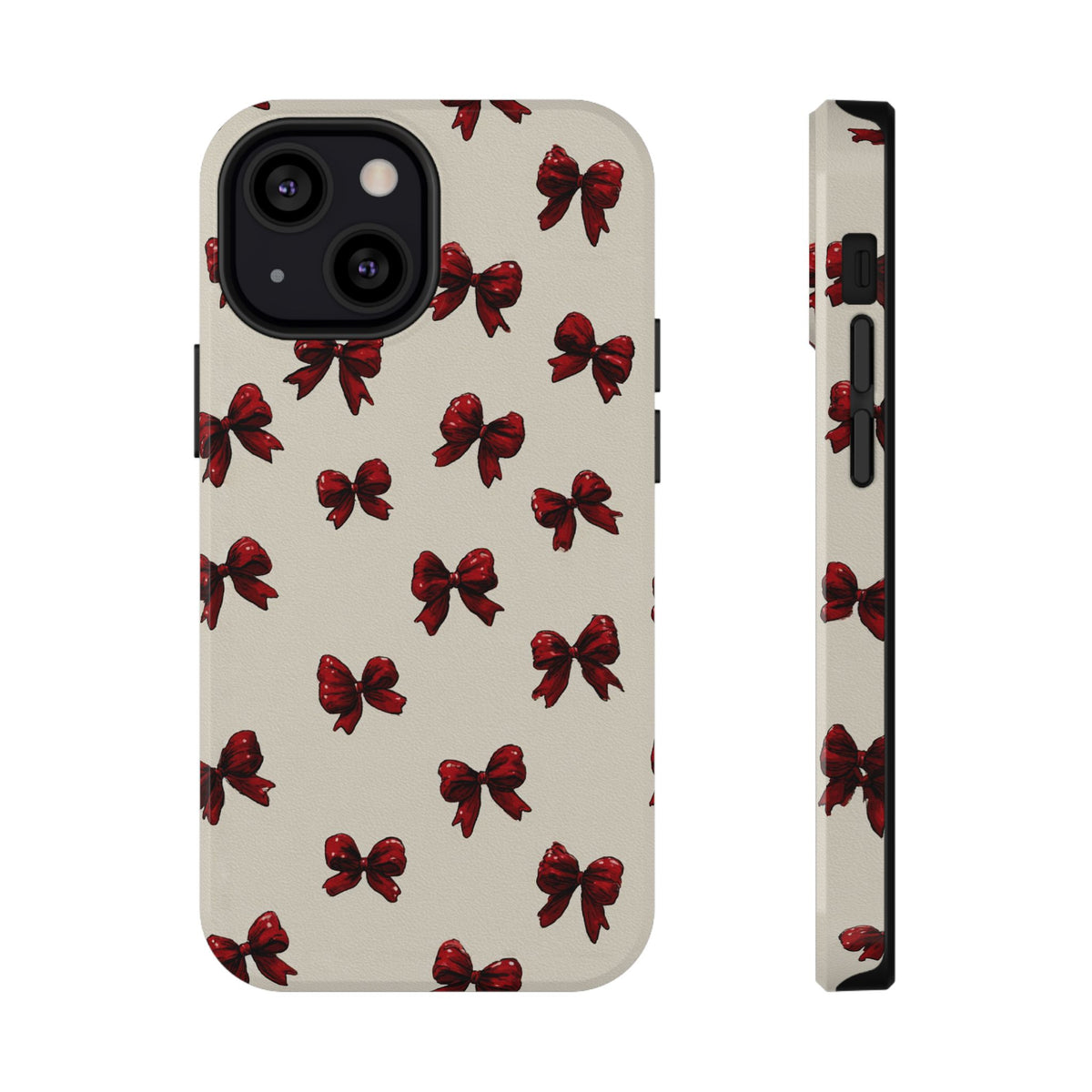 Burgundy Bow protective phone case for iPhone 13 Mini, glossy finish