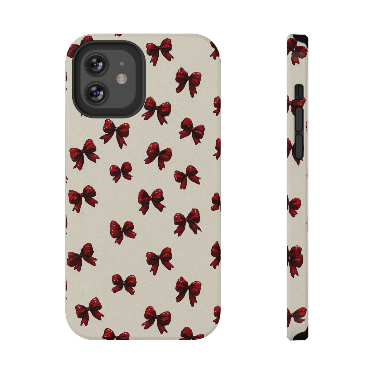 Burgundy Bow protective phone case for iPhone 12, glossy finish