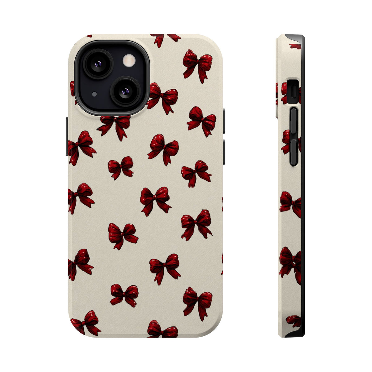 Burgundy Bow MagSafe case for iPhone 13 Mini, glossy finish
