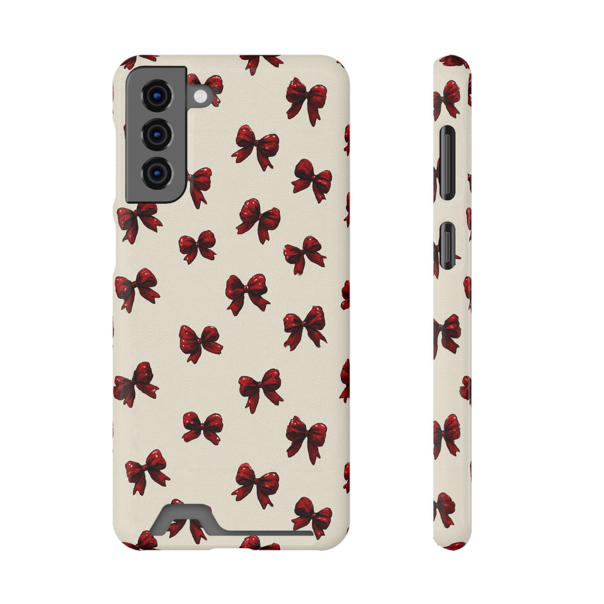 Burgundy Bow phone case with card holder for Samsung Galaxy S21 Plus, glossy finish