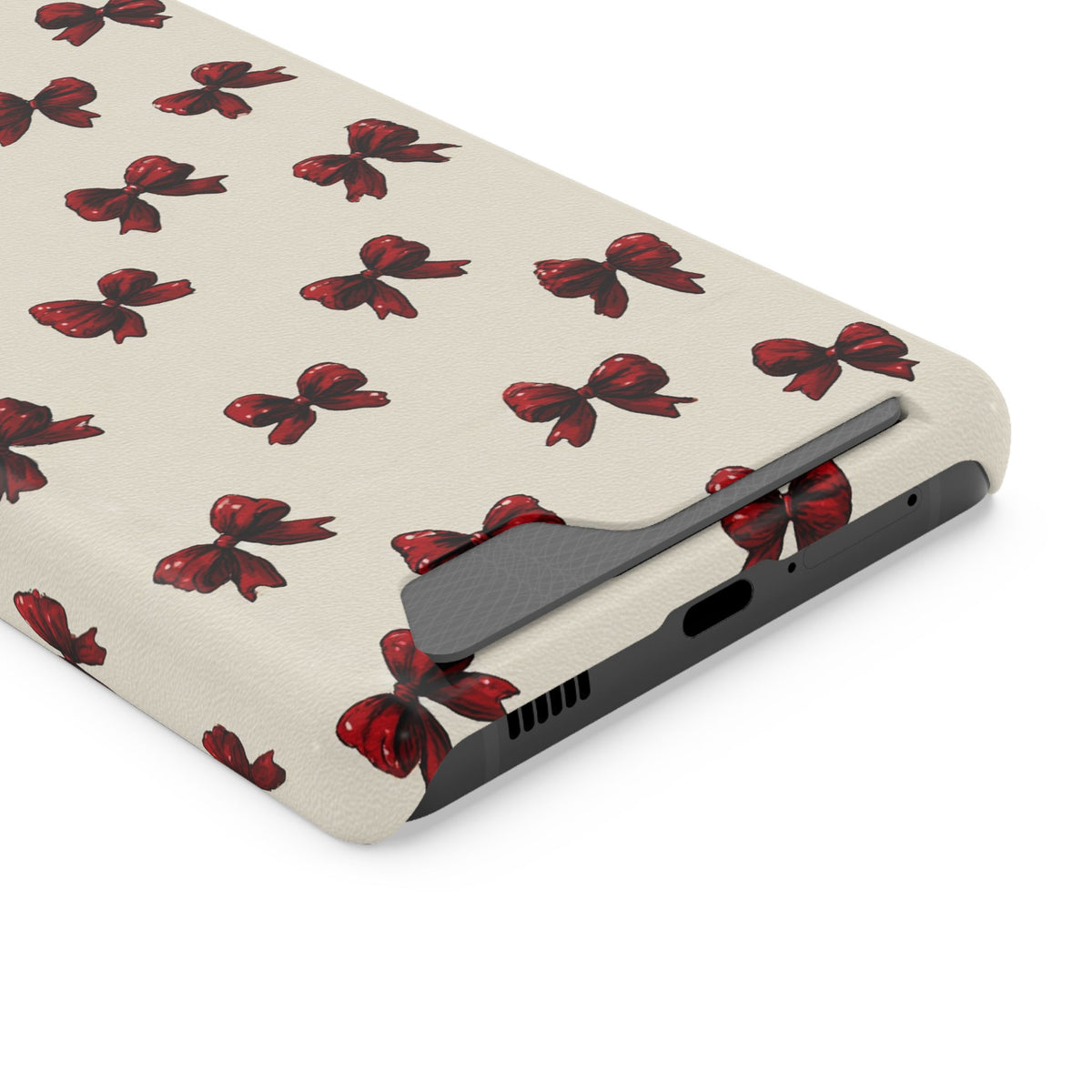 Burgundy Bow phone case with card holder for Samsung Galaxy S21 Ultra, glossy finish