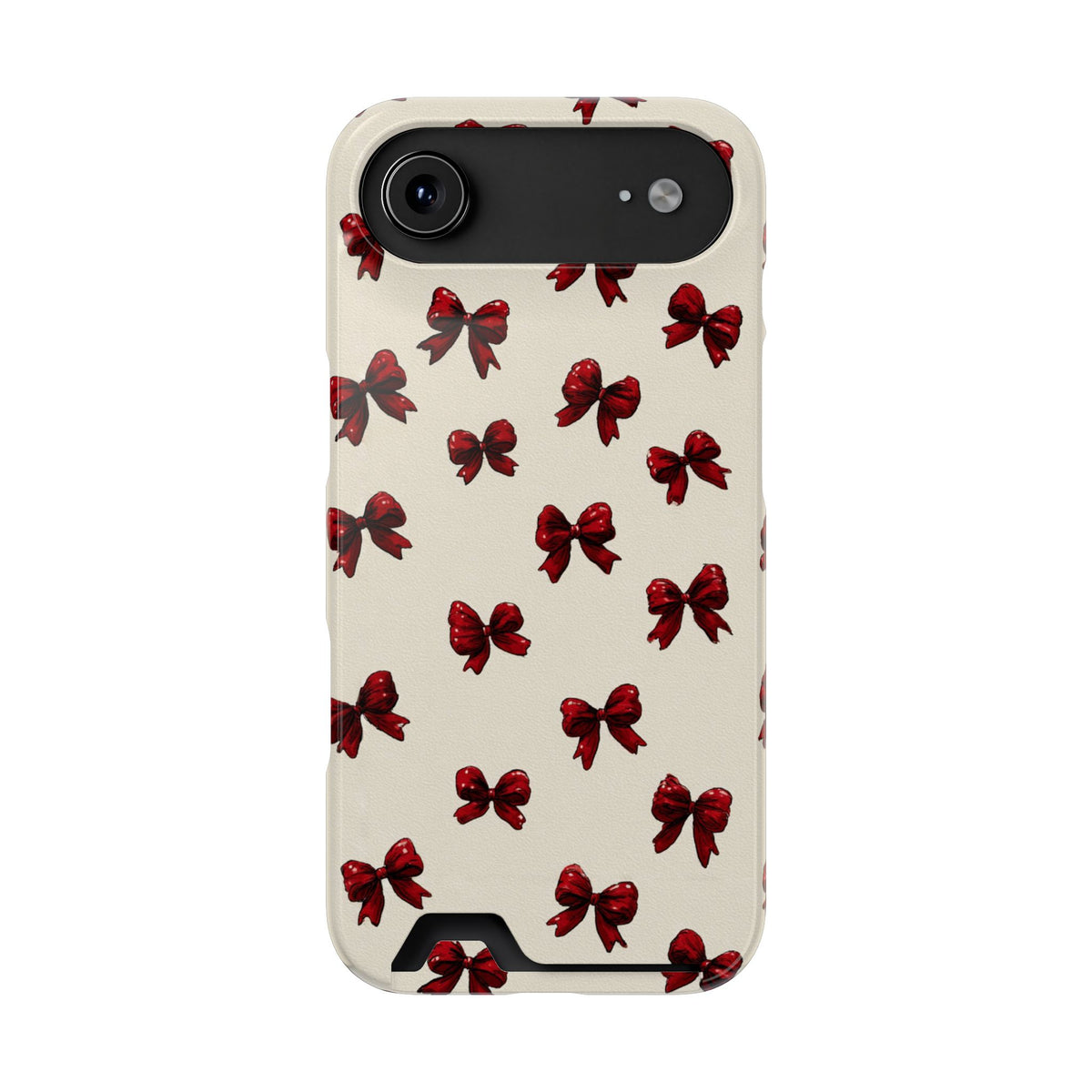 Burgundy Bow phone case with card holder for iPhone 17 Air, glossy finish