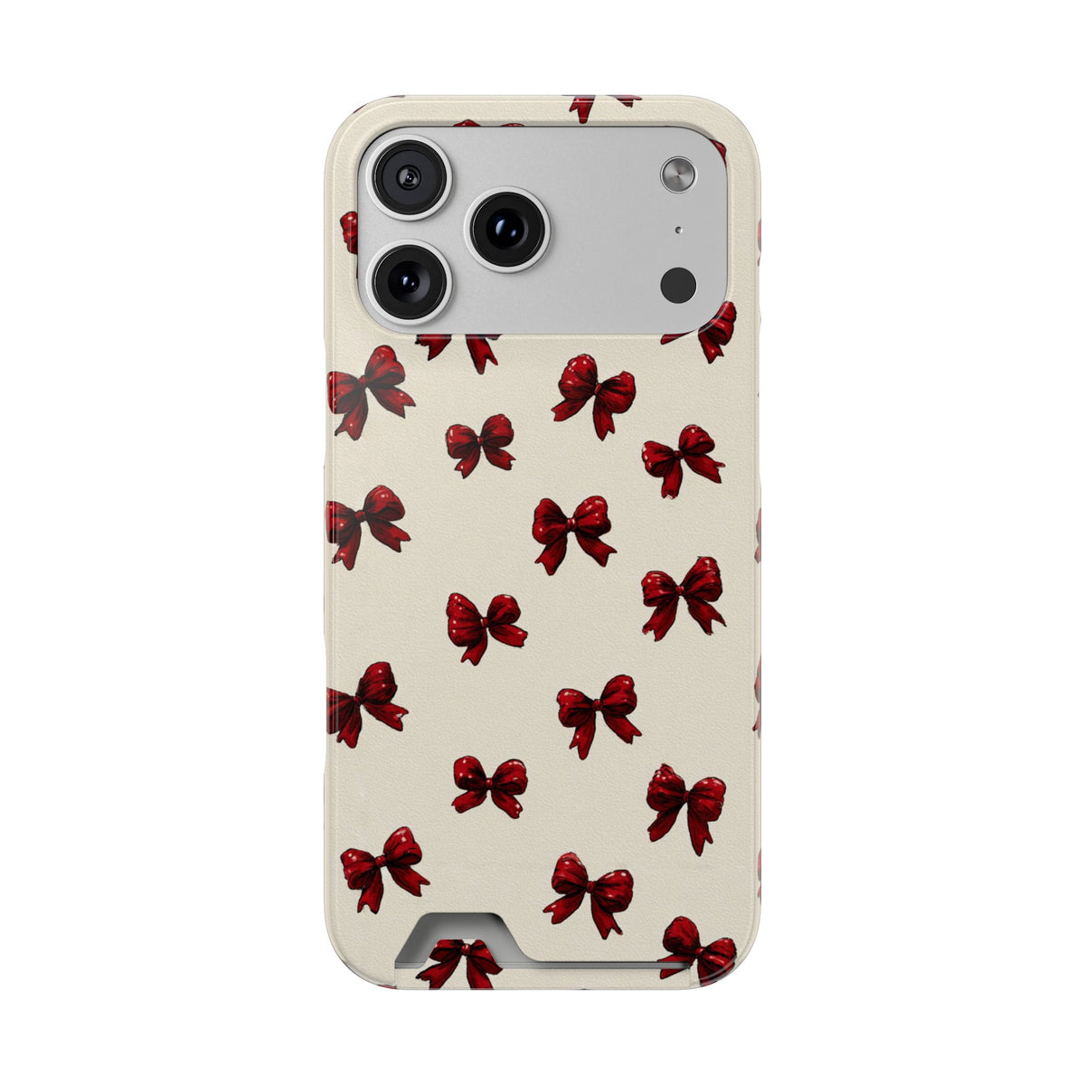 Burgundy Bow phone case with card holder for iPhone 17 Pro Max, glossy finish