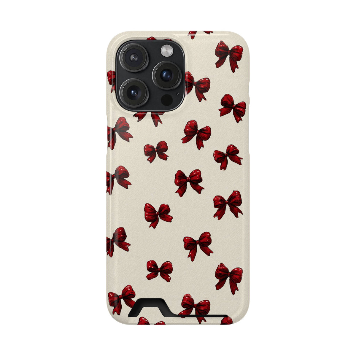 Burgundy Bow phone case with card holder for iPhone 15 Pro Max, glossy finish