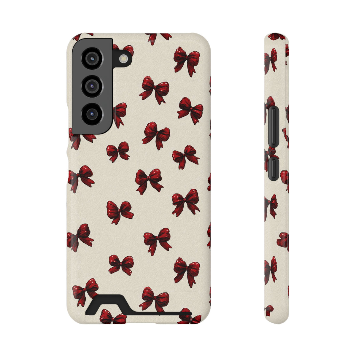 Burgundy Bow phone case with card holder for Samsung Galaxy S22, glossy finish