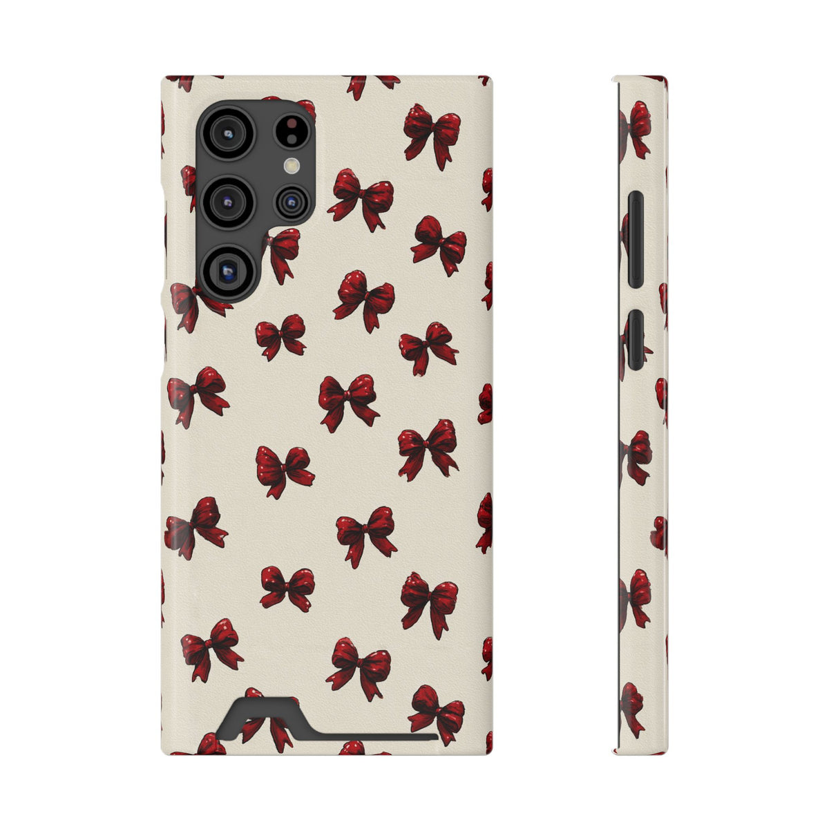 Burgundy Bow phone case with card holder for Samsung Galaxy S22 Ultra, glossy finish