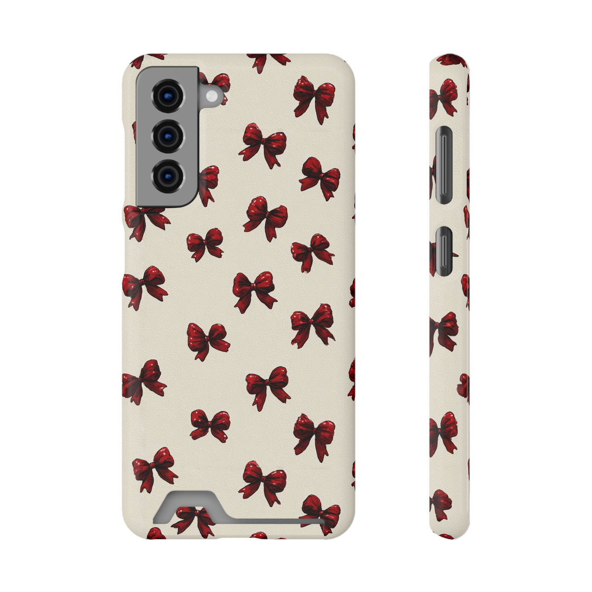 Burgundy Bow phone case with card holder for Samsung Galaxy S21, glossy finish