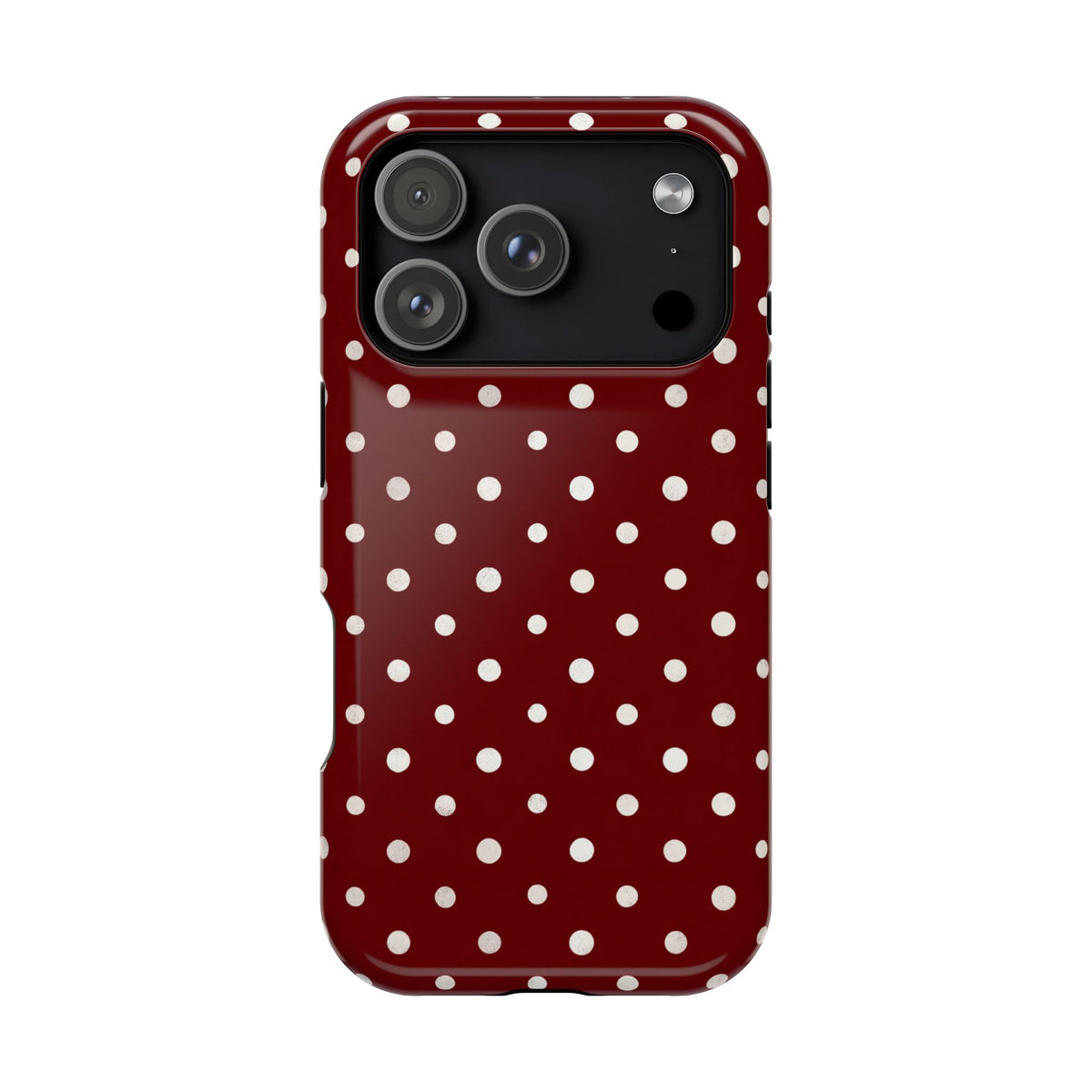 Burgundy Polka Dot protective phone case for iPhone 18 Pro, glossy finish