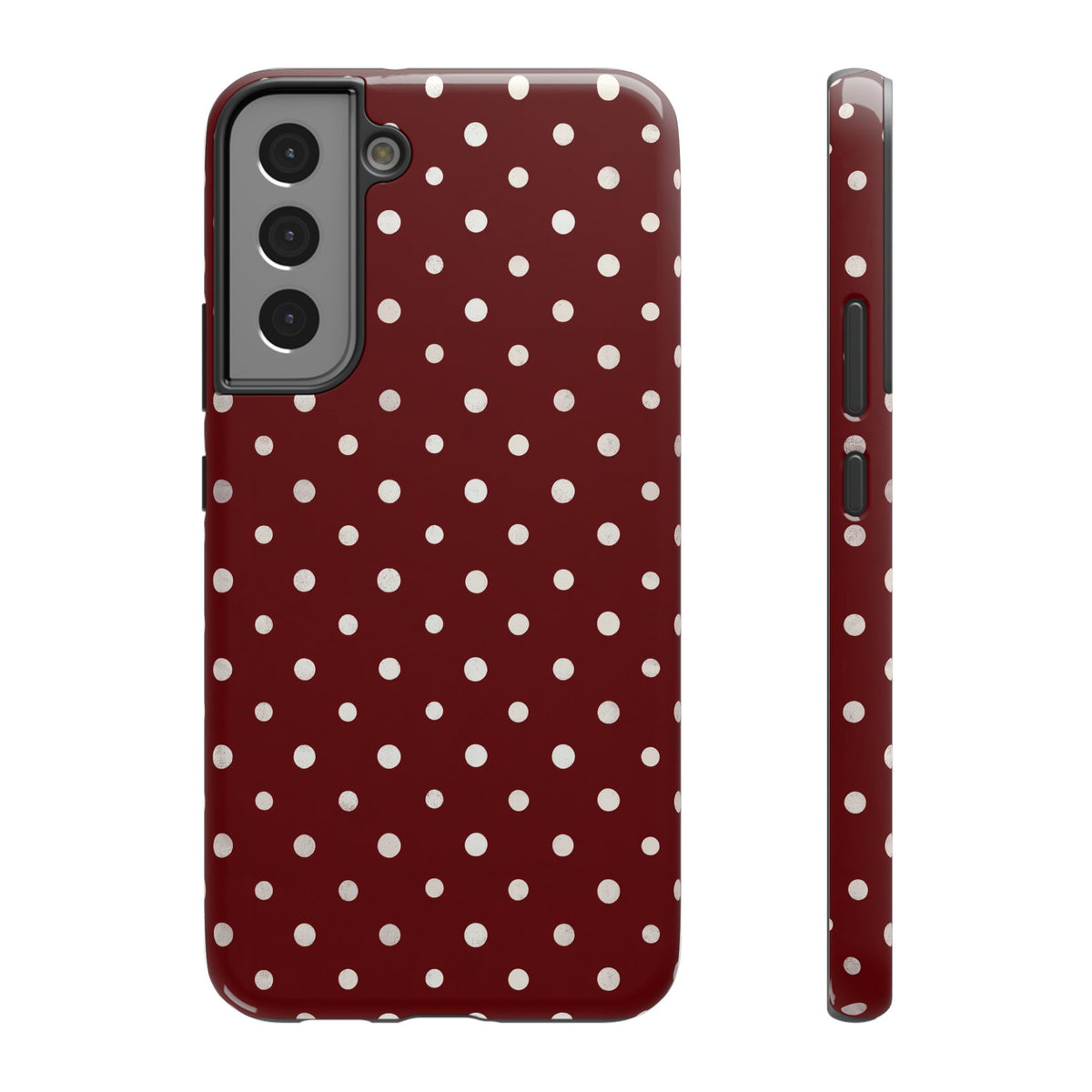 Burgundy Polka Dot protective phone case for Samsung Galaxy S22 Plus, glossy finish