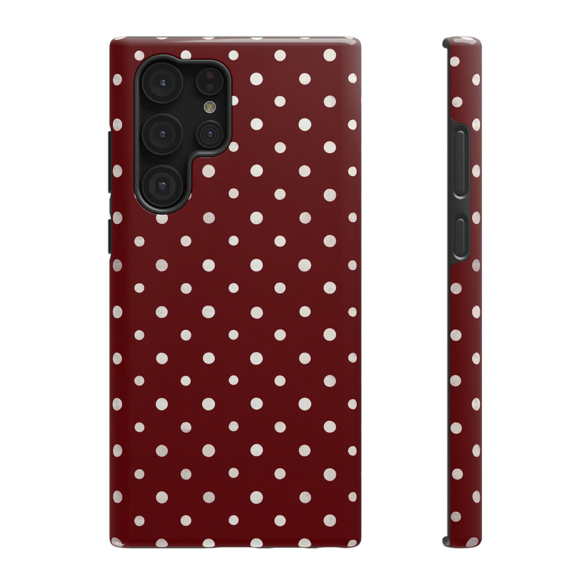 Burgundy Polka Dot protective phone case for Samsung Galaxy S22 Ultra, glossy finish
